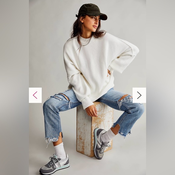 Free People Easy Street Tunic Womens S White Oversized  Ribbed Sweater Pullover - Picture 11 of 11